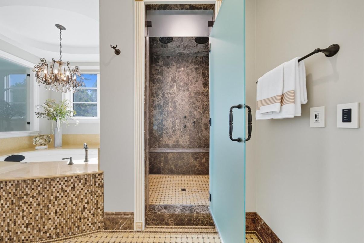 Bathroom, Chandelier, Glass Shower, Interior