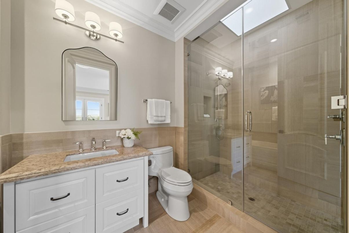 Bathroom, Glass Shower, Interior, Wood Texture Flooring