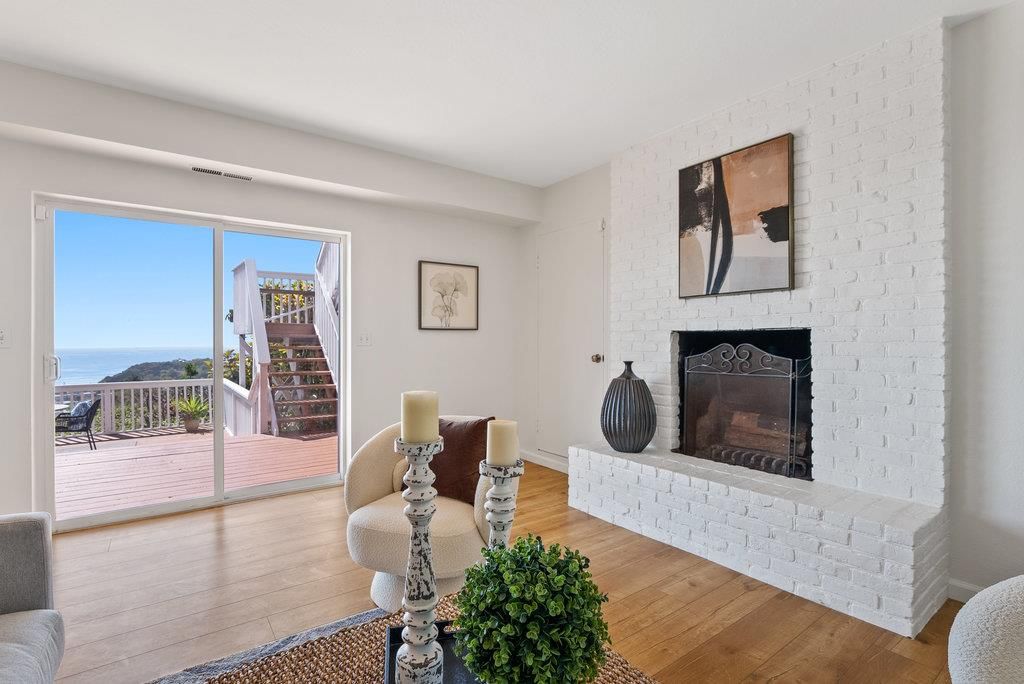 Fireplace, Interior, Stone Walls, Water, Wood Texture Flooring
