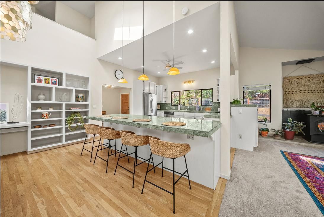 Interior, Kitchen, Pendant Lights, Recessed Lighting, Wood Texture Flooring