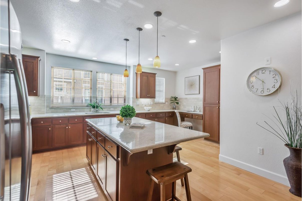 Interior, Kitchen, Pendant Lights, Recessed Lighting, Wood Texture Flooring