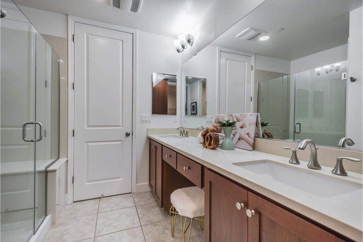 Bathroom, Dual Sink Vanities, Glass Shower, Interior, Recessed Lighting