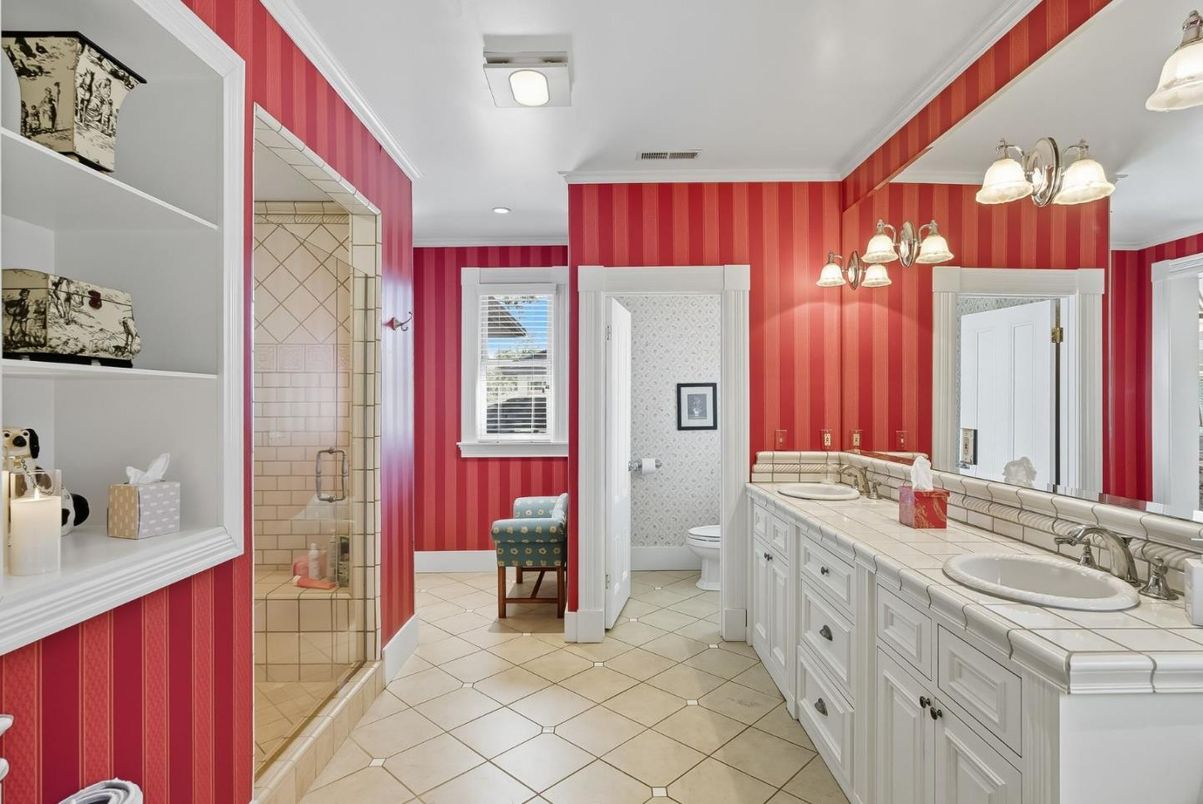 Bathroom, Dual Sink Vanities, Glass Shower, Interior, Recessed Lighting, Tile Countertops