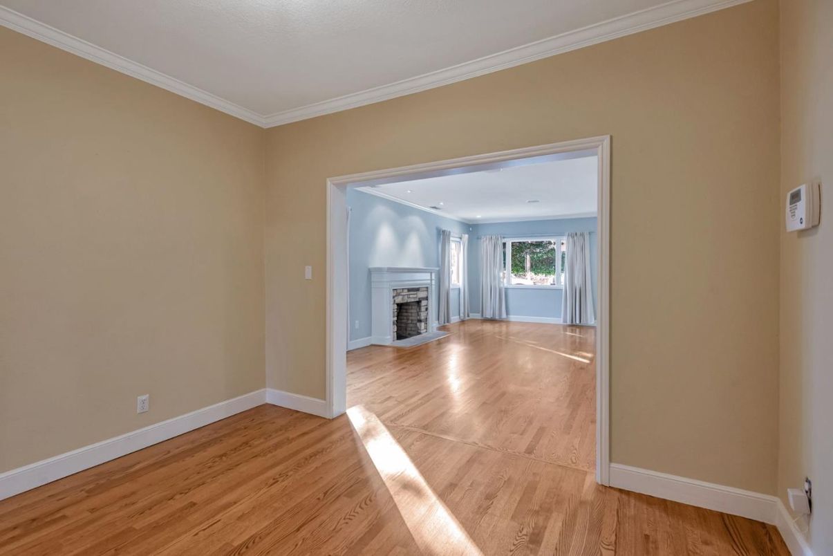 Empty room, Fireplace, Interior, Recessed Lighting, Wood Texture Flooring