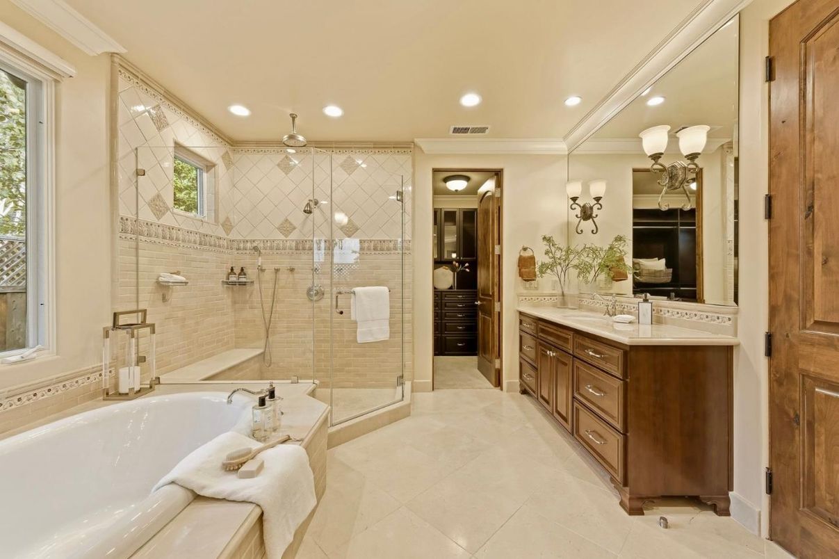 Bathroom, Dual Sink Vanities, Glass Shower, Interior, Recessed Lighting