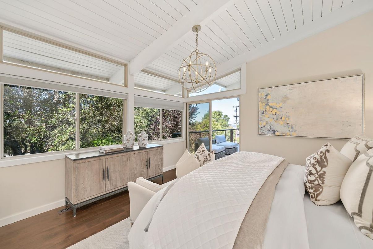Bedroom, Chandelier, Interior, Wood Texture Flooring
