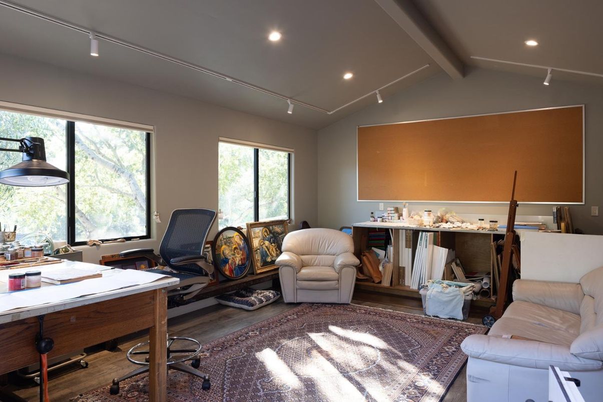 Home Office, Interior, Recessed Lighting, Wood Texture Flooring