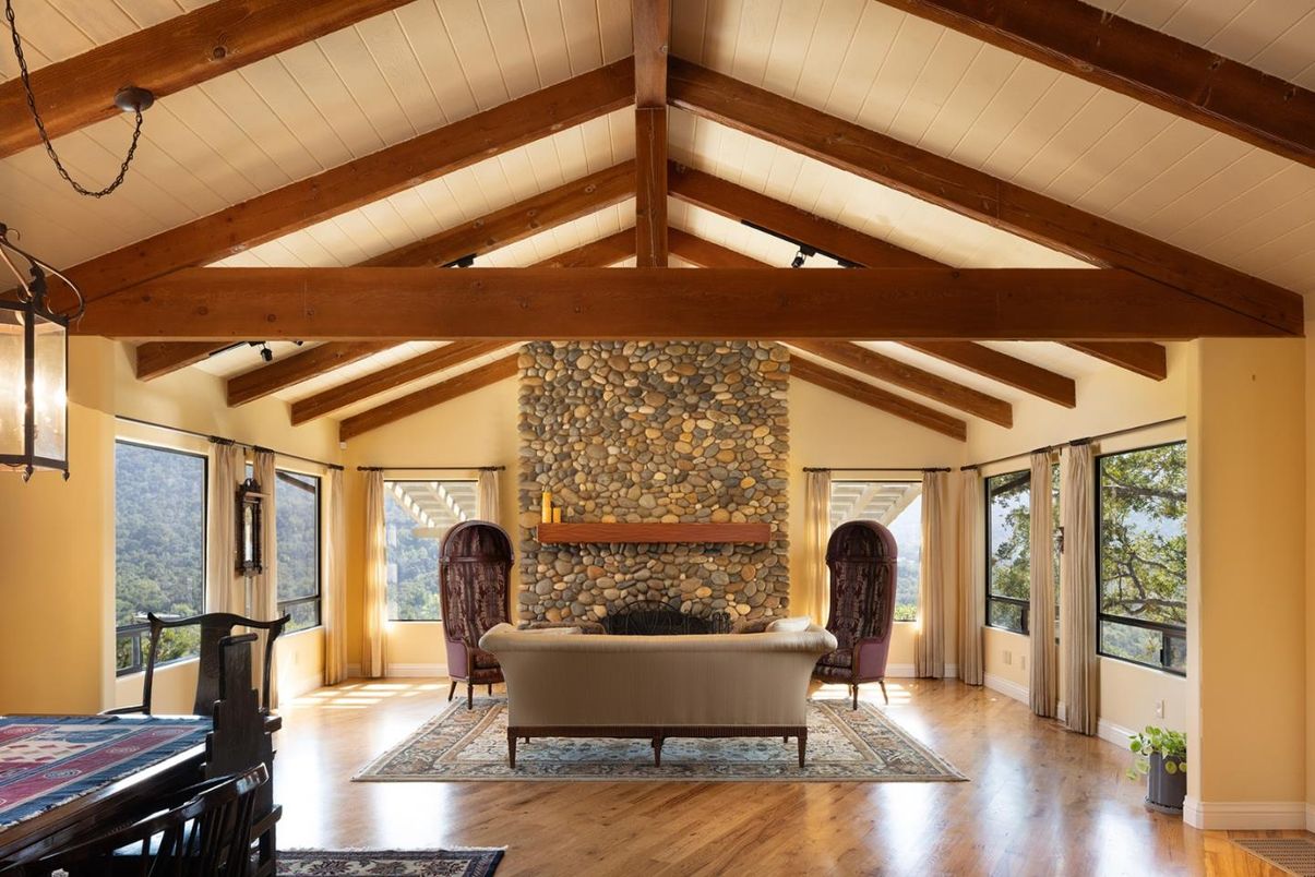 Fireplace, Interior, Stone Walls, Wooden Beams, Wood Texture Flooring