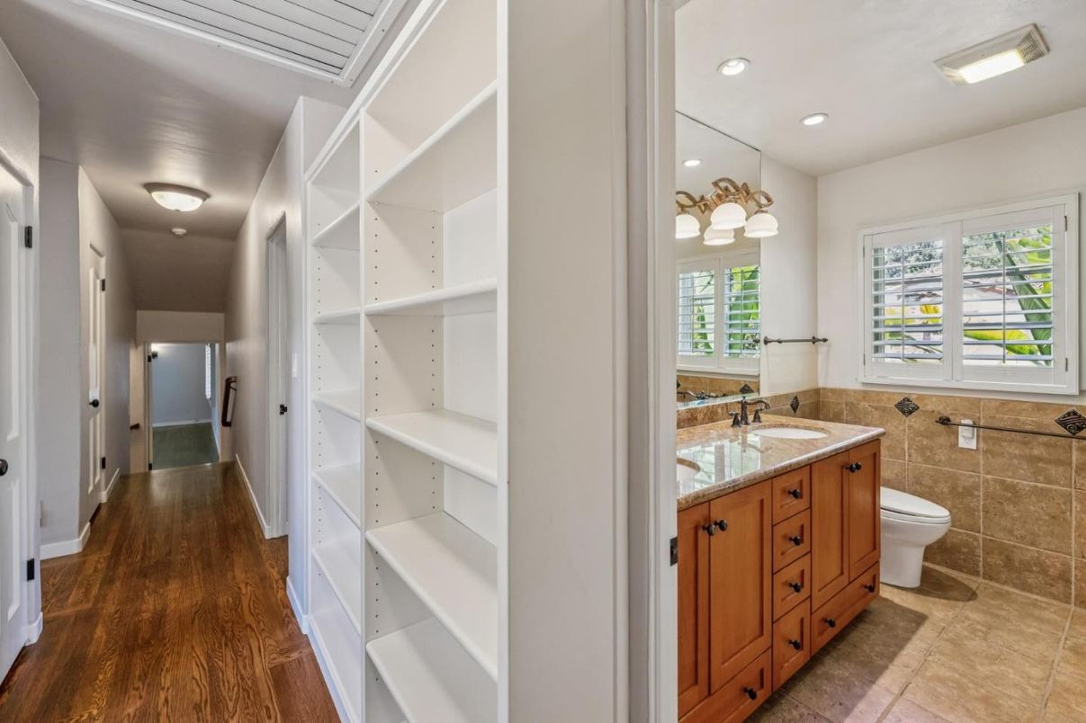 Bathroom, Dual Sink Vanities, Interior, Recessed Lighting, Walk-in Closets, Wood Texture Flooring
