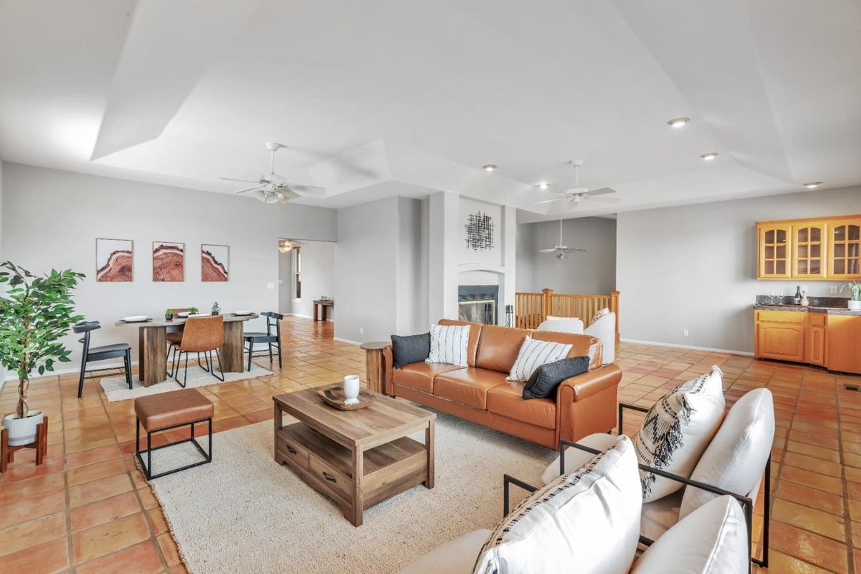 Dining room, Fireplace, Interior, Living room, Recessed Lighting