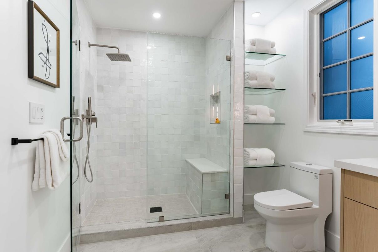 Bathroom, Glass Shower, Interior, Recessed Lighting