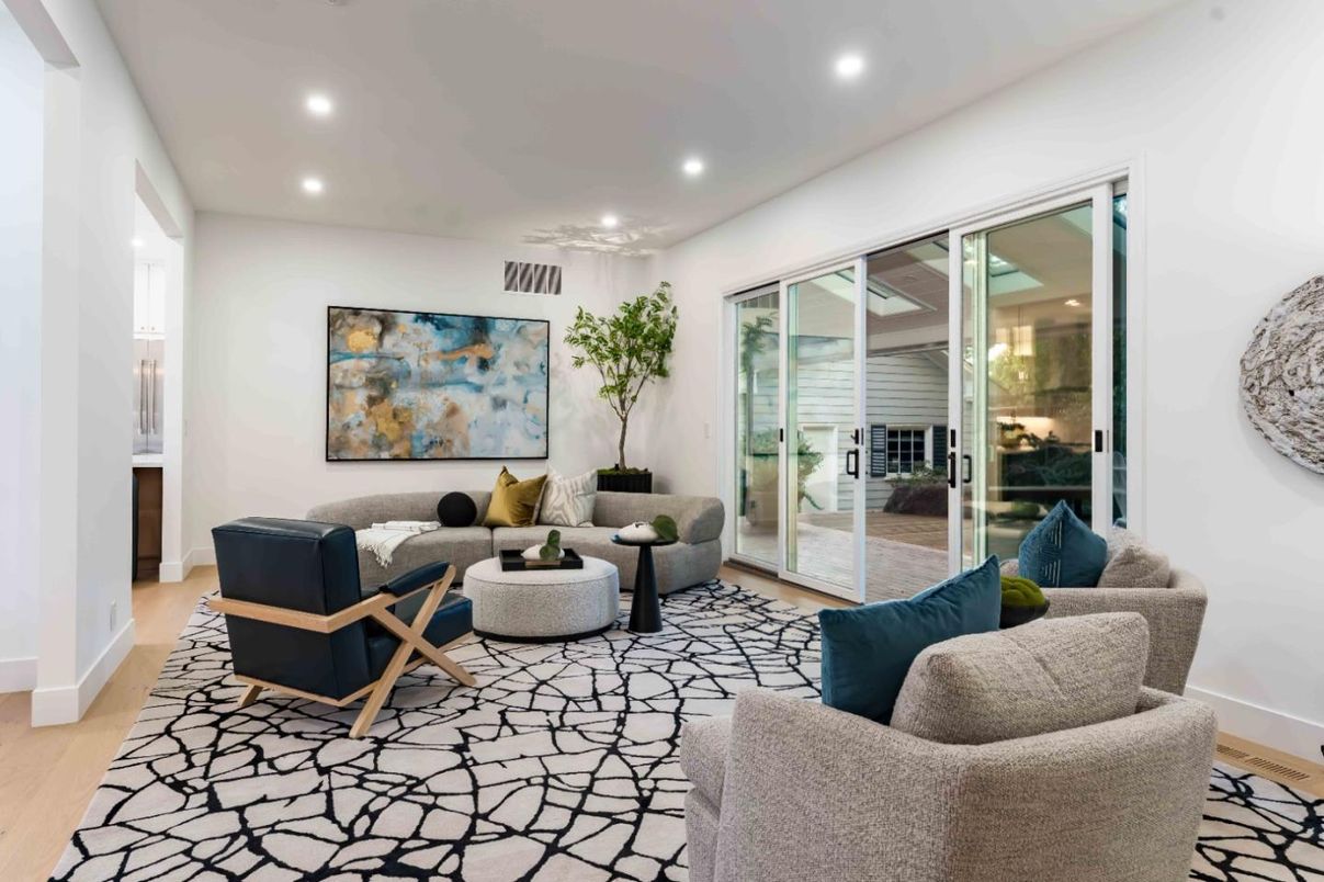 Interior, Living room, Recessed Lighting, Wood Texture Flooring