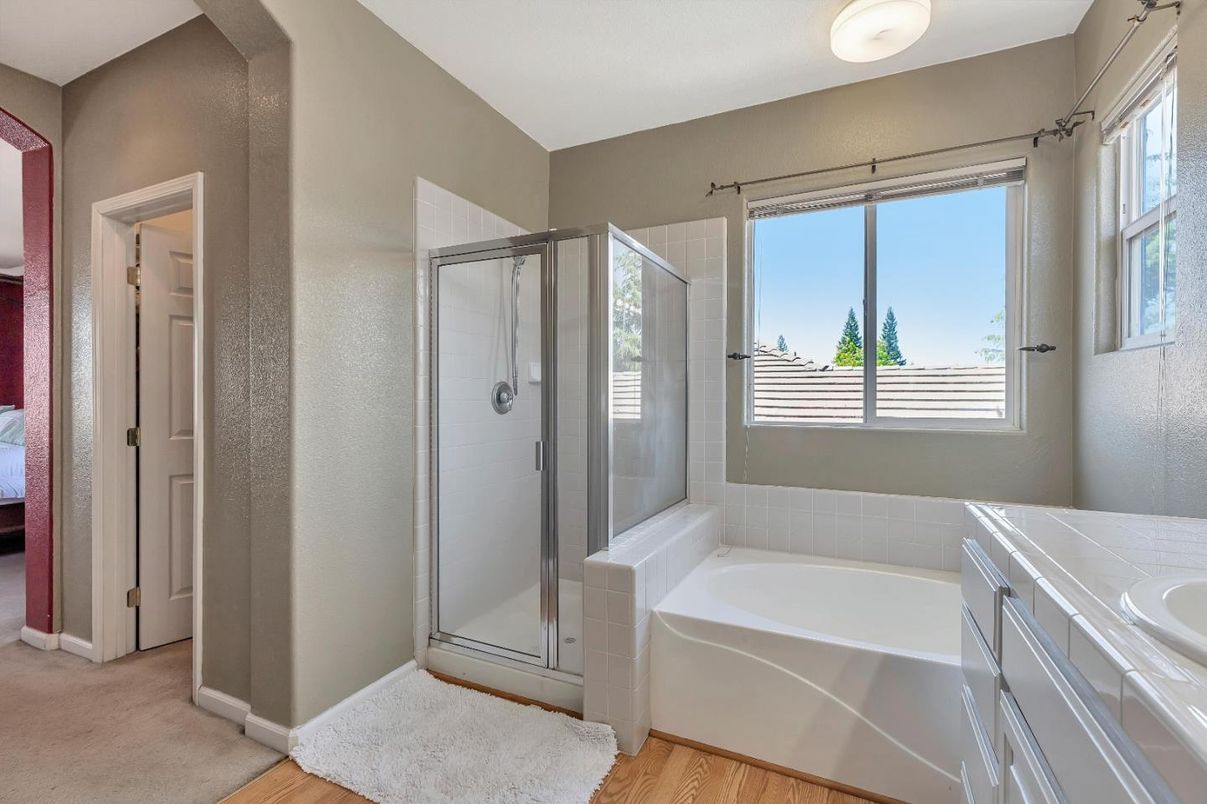 Bathroom, Glass Shower, Interior, Wood Texture Flooring