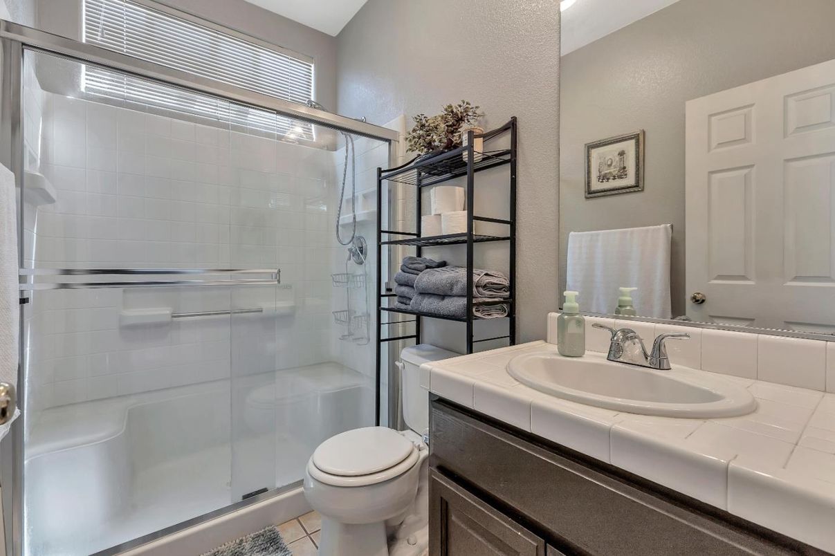 Bathroom, Glass Shower, Interior, Tile Countertops