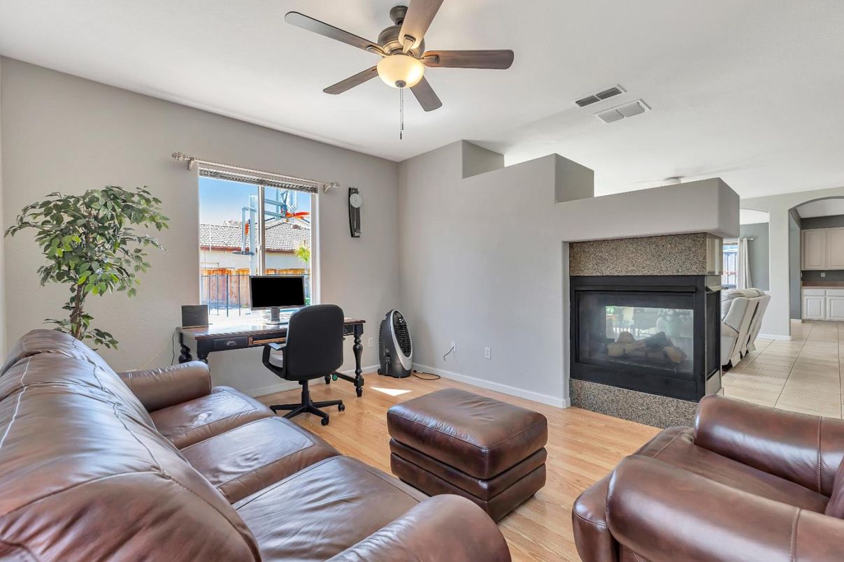 Fireplace, Home Office, Interior, Living room, Wood Texture Flooring