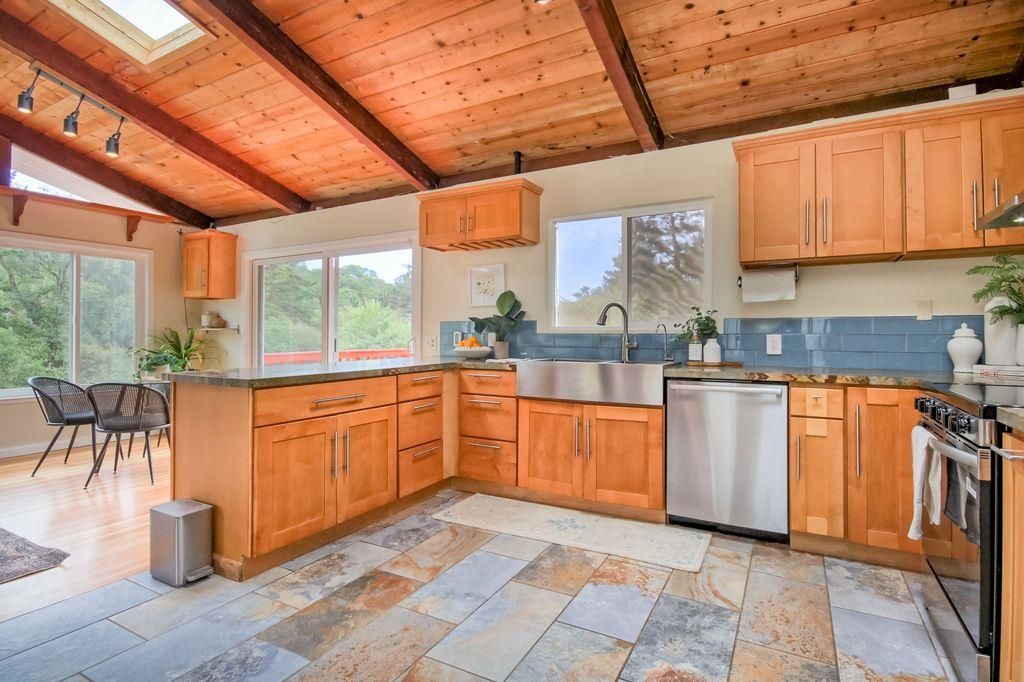 Interior, Kitchen, Stainless Steel Appliances, Wooden Beams, Wooden Ceilings, Wood Texture Flooring