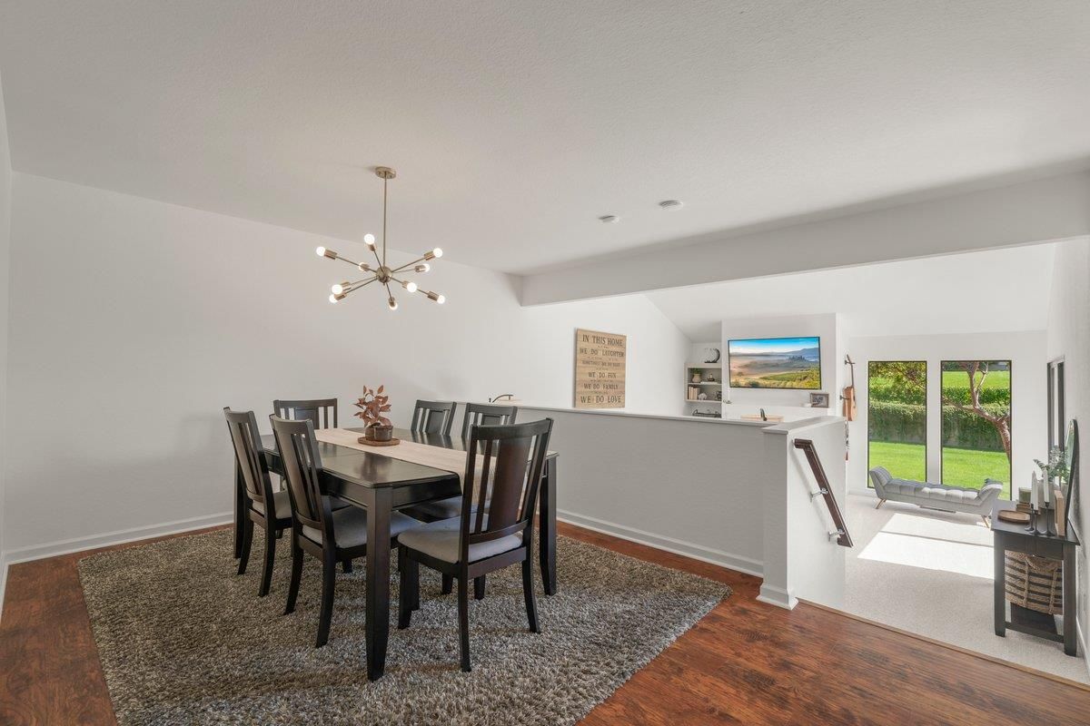 Dining room, Interior, Pendant Lights, Wood Texture Flooring