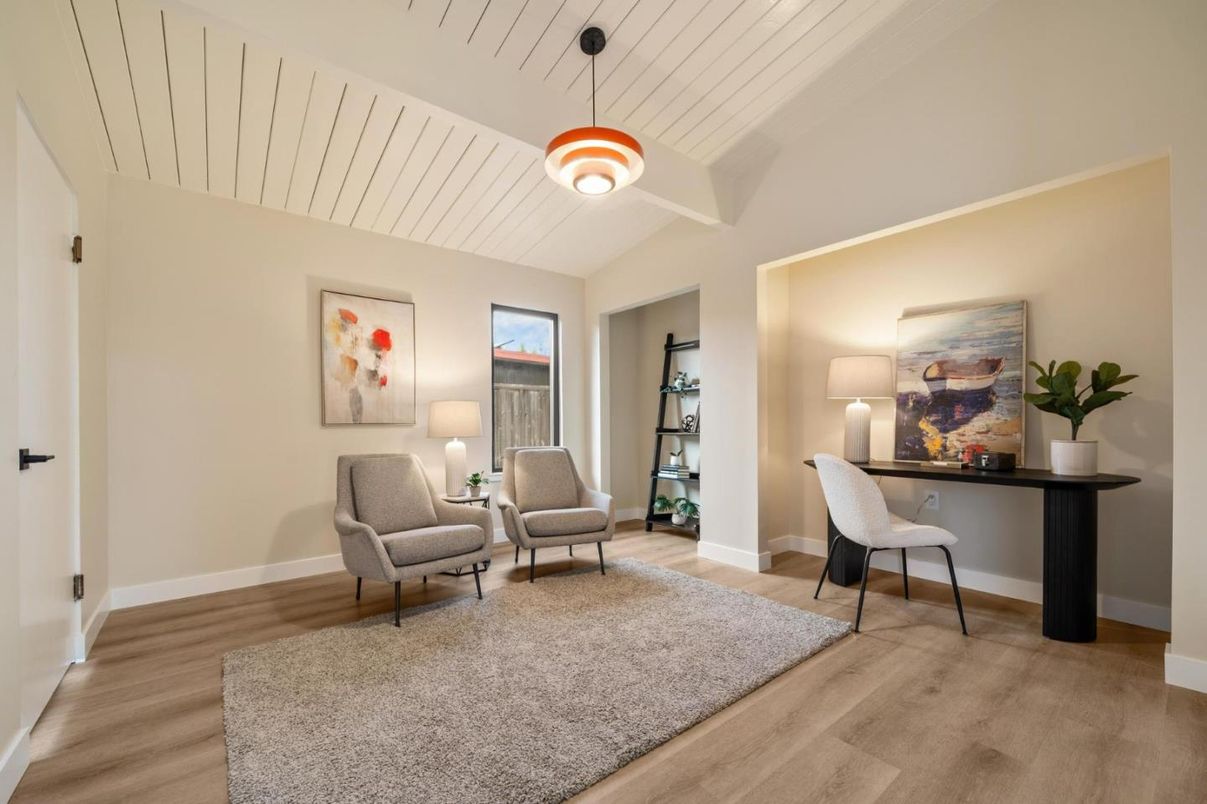 Home Office, Interior, Pendant Lights, Wood Texture Flooring