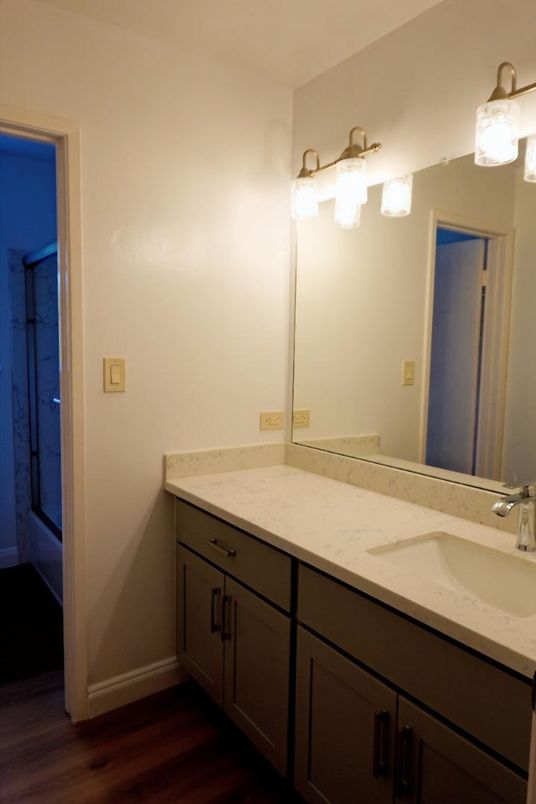 Bathroom, Dual Sink Vanities, Interior, Wood Texture Flooring