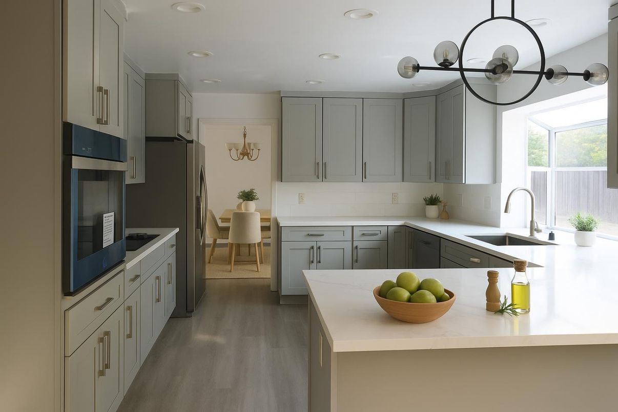 Dining room, Interior, Kitchen, Recessed Lighting, Wood Texture Flooring