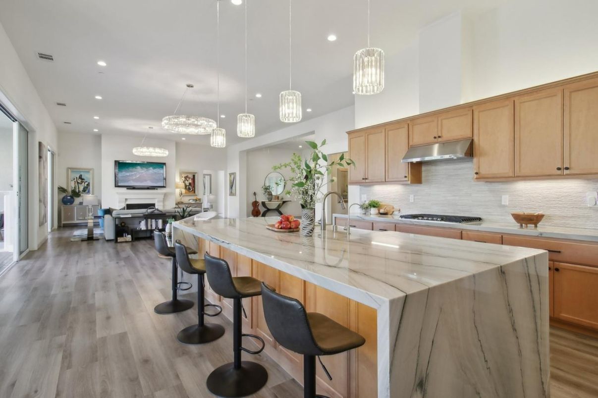 Interior, Kitchen, Living room, Pendant Lights, Recessed Lighting, Stainless Steel Appliances, Wood Texture Flooring