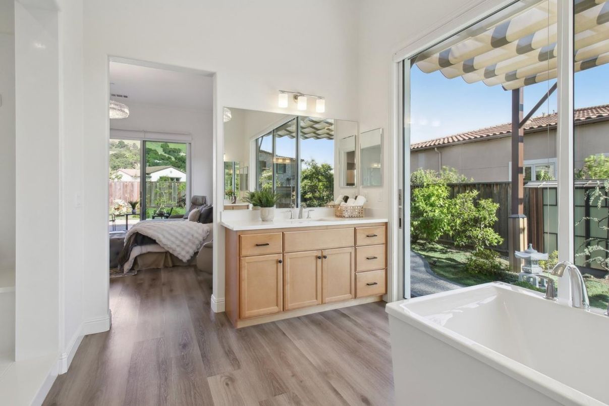 Bathroom, Free Standing Baths, Interior, Wood Texture Flooring