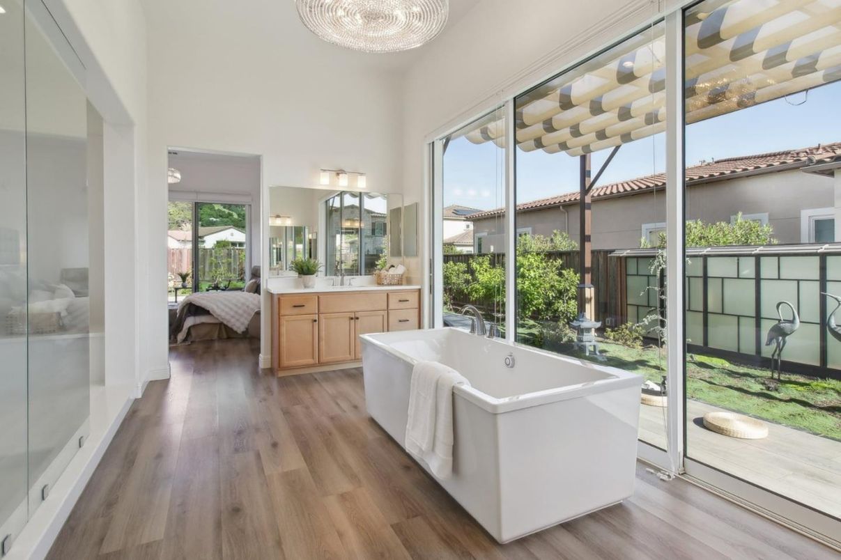 Bathroom, Free Standing Baths, Interior, Wood Texture Flooring