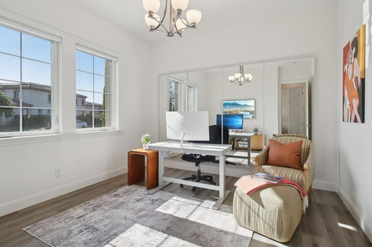 Chandelier, Home Office, Interior, Wood Texture Flooring