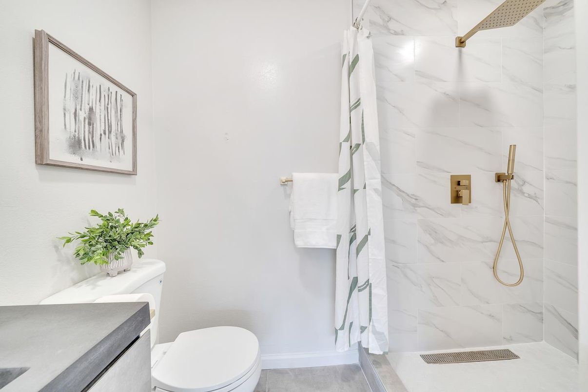 Bathroom, Glass Shower, Interior, Marble Walls