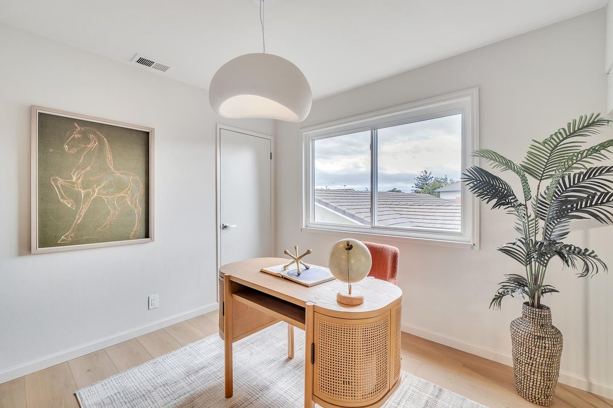 Home Office, Interior, Pendant Lights, Wood Texture Flooring