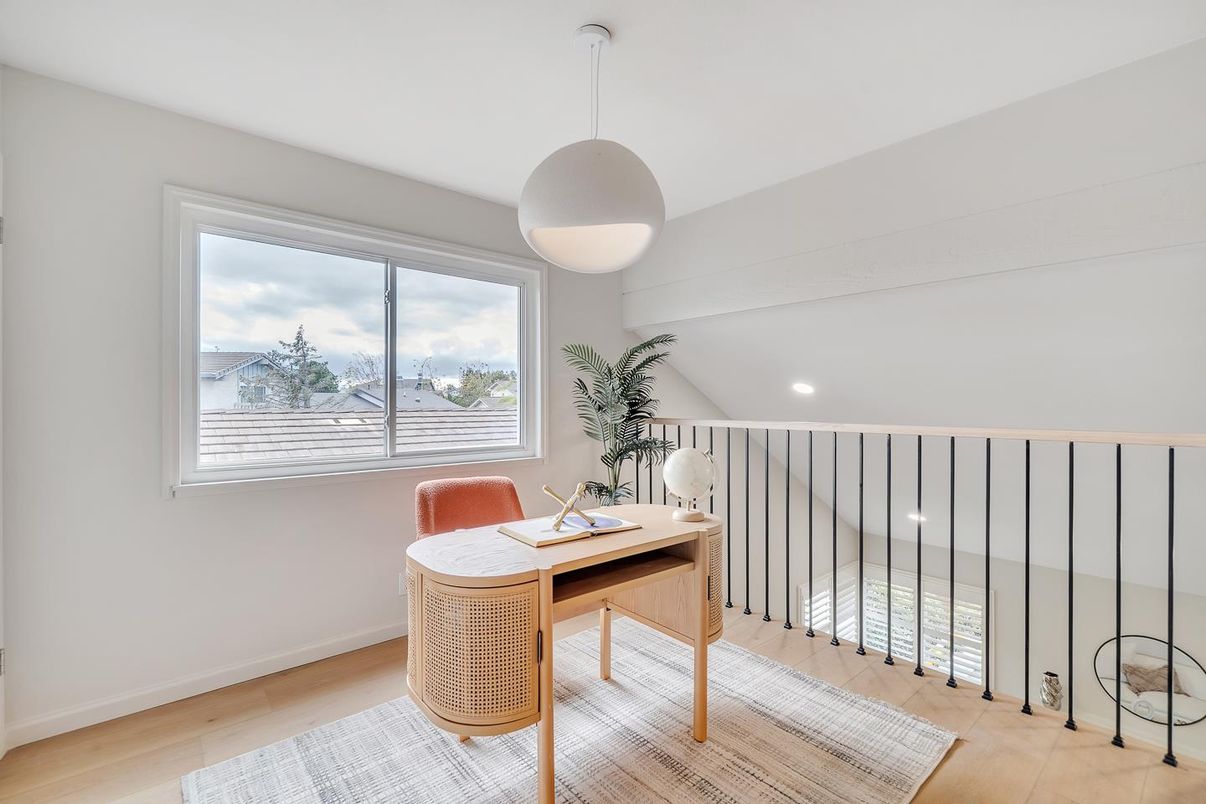 Home Office, Interior, Pendant Lights, Recessed Lighting, Wood Texture Flooring