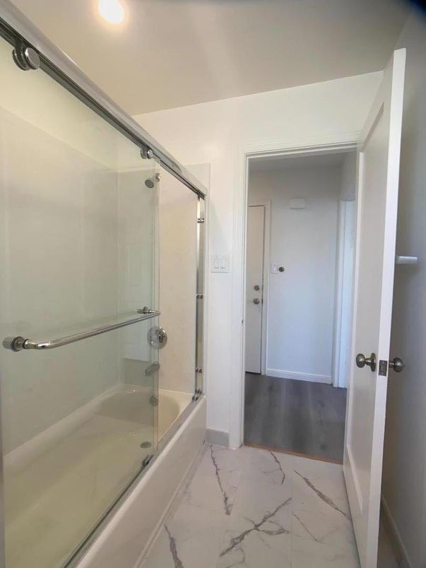 Bathroom, Glass Shower, Interior, Marble, Recessed Lighting