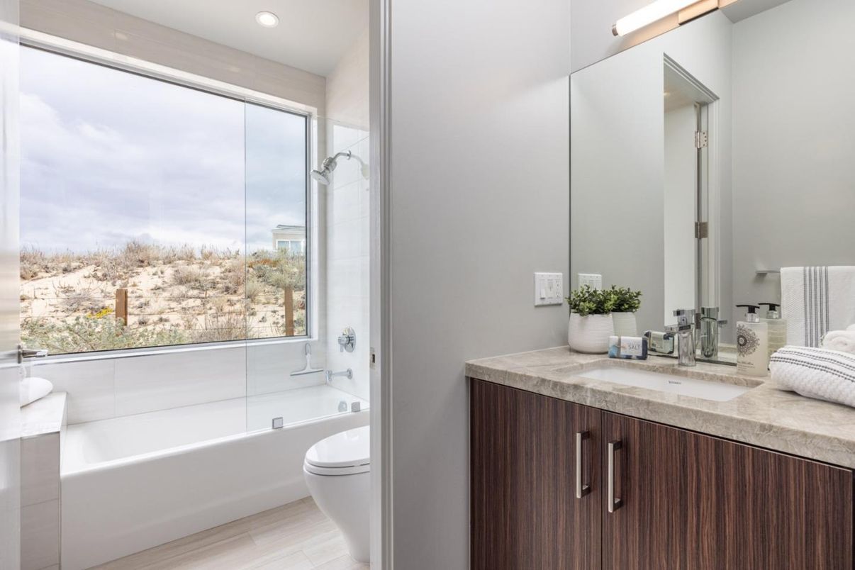 Bathroom, Interior, Recessed Lighting, Wood Texture Flooring