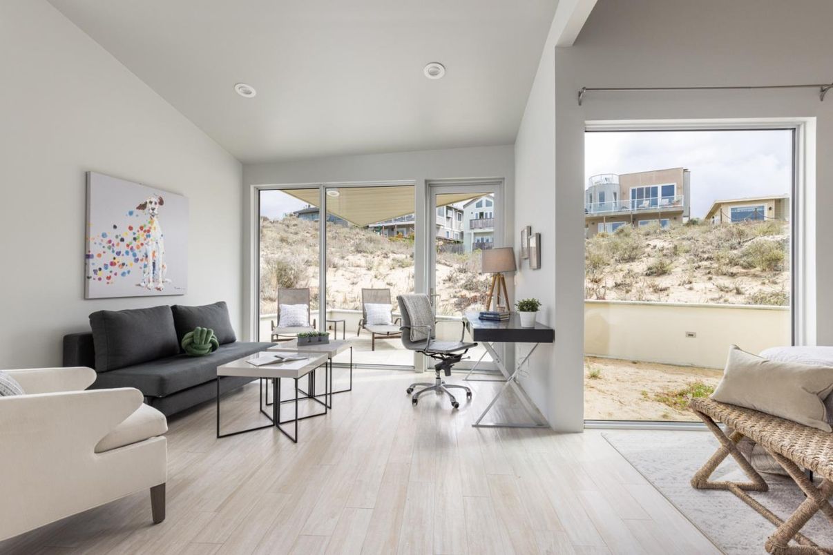 Home Office, Interior, Living room, Recessed Lighting, Wood Texture Flooring