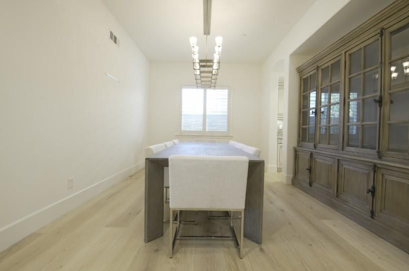 Dining room, Interior, Pendant Lights, Wood Texture Flooring