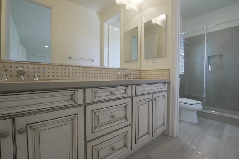 Bathroom, Glass Shower, Interior, Wood Texture Flooring