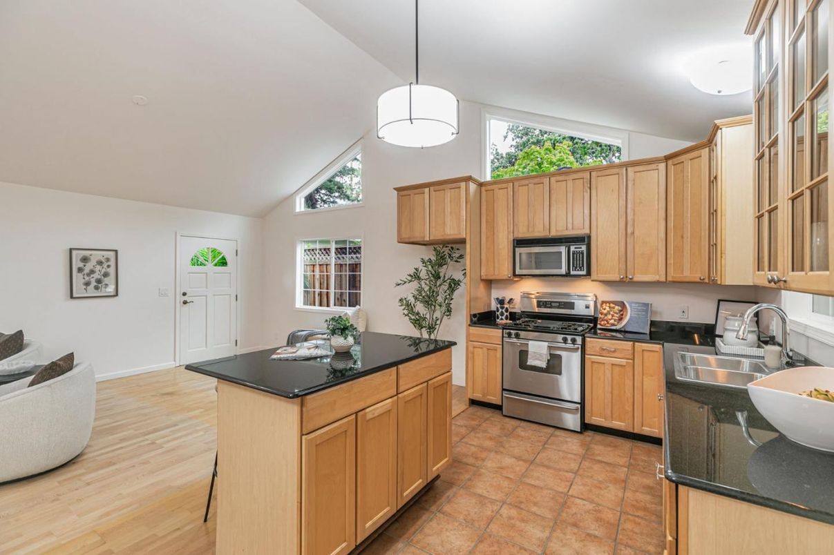 Interior, Kitchen, Pendant Lights, Stainless Steel Appliances, Wood Texture Flooring