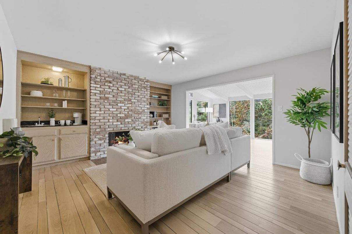 Fireplace, Interior, Living room, Stone Walls, Wood Texture Flooring