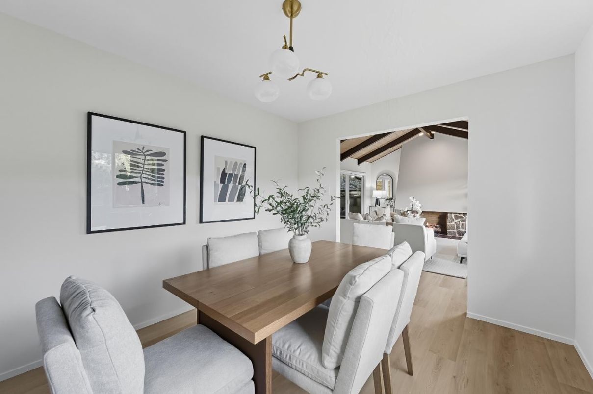 Dining room, Fireplace, Interior, Living room, Wooden Beams, Wood Texture Flooring