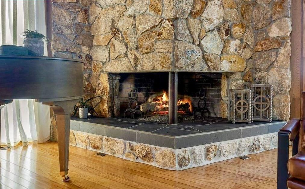 Fireplace, Interior, Stone Walls, Wood Texture Flooring