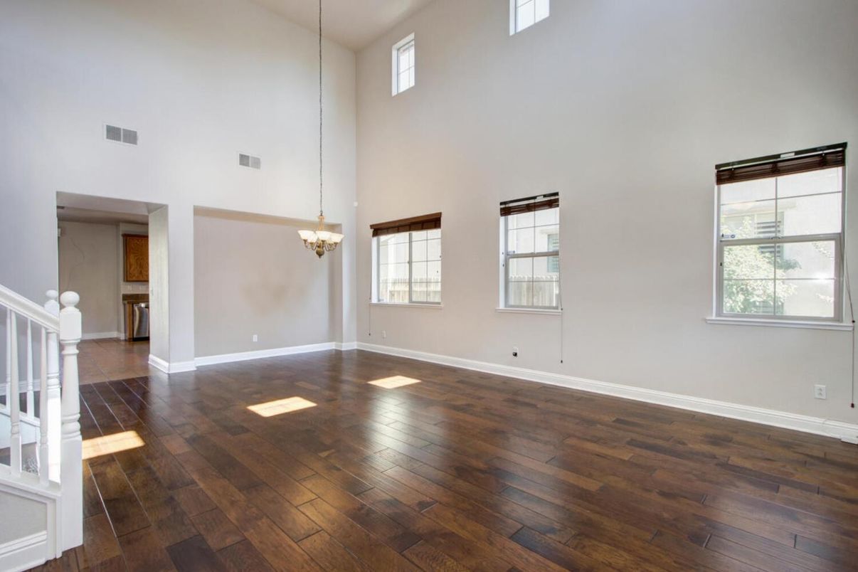 Chandelier, Empty room, Interior, Wood Texture Flooring