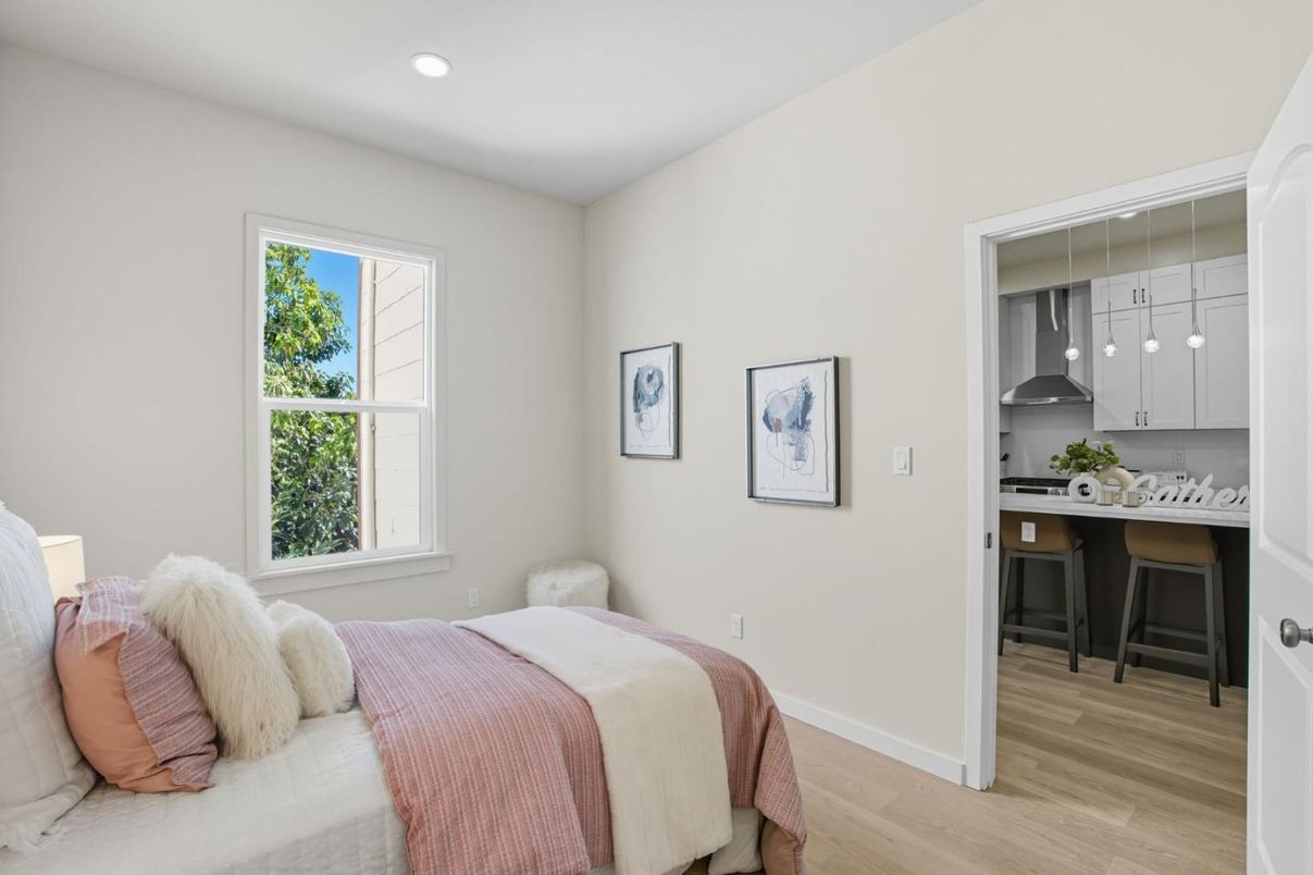 Bedroom, Interior, Recessed Lighting, Wood Texture Flooring