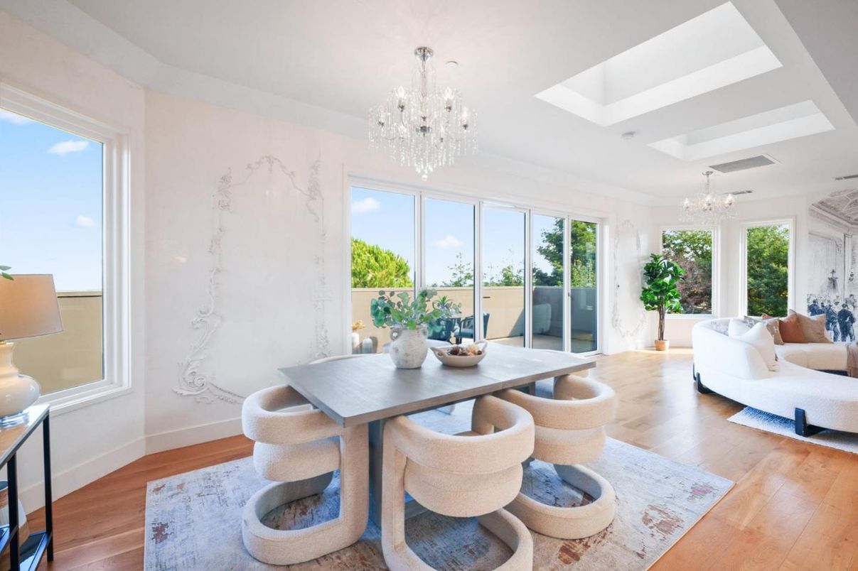 Chandelier, Dining room, Interior, Living room, Marble Walls, Wood Texture Flooring