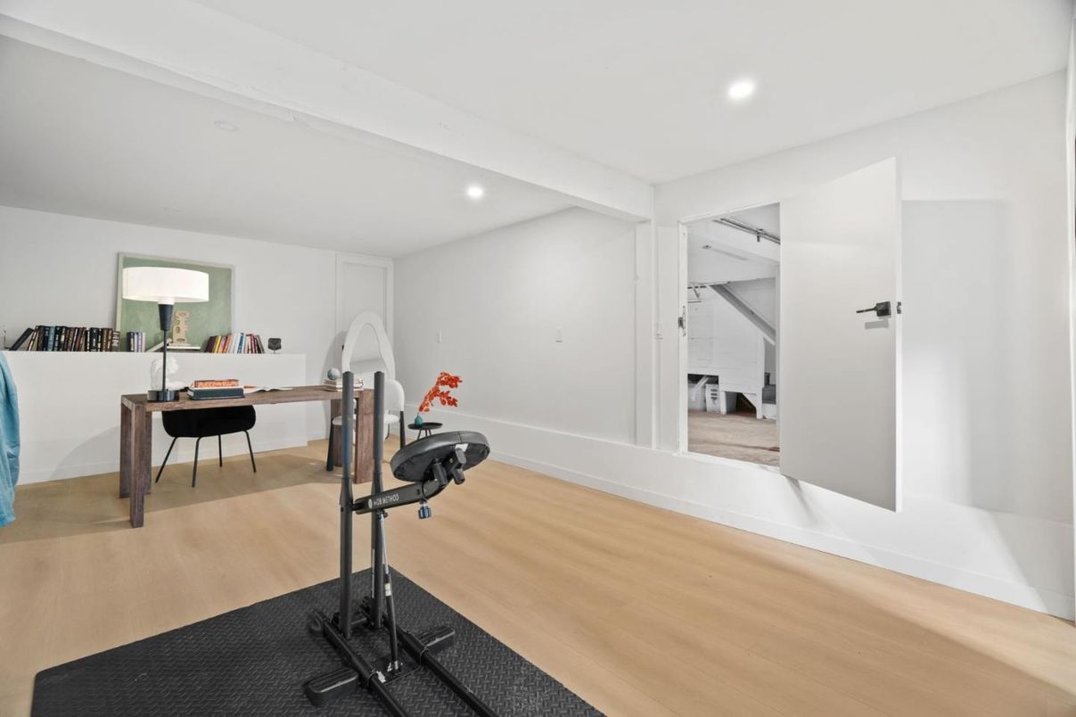 Fitness Equipment, Home Office, Interior, Recessed Lighting, Wood Texture Flooring