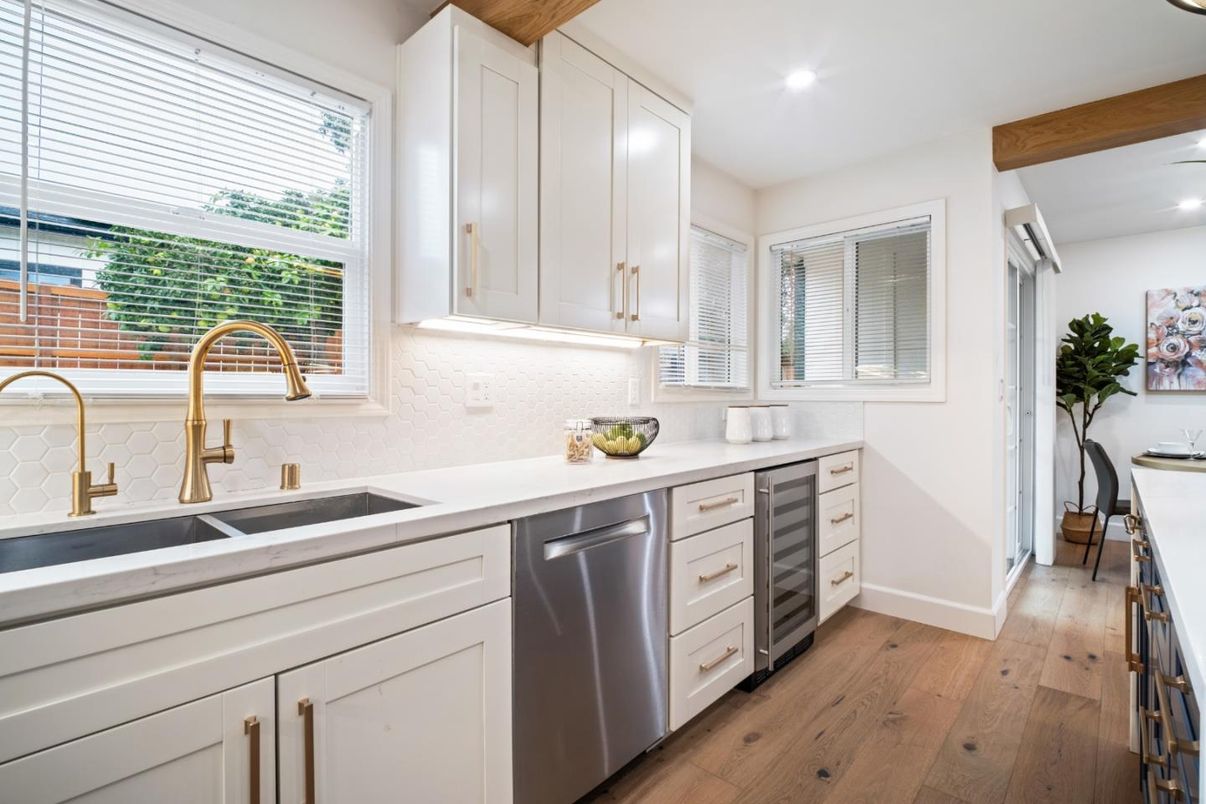 Interior, Kitchen, Recessed Lighting, Wooden Beams, Wood Texture Flooring