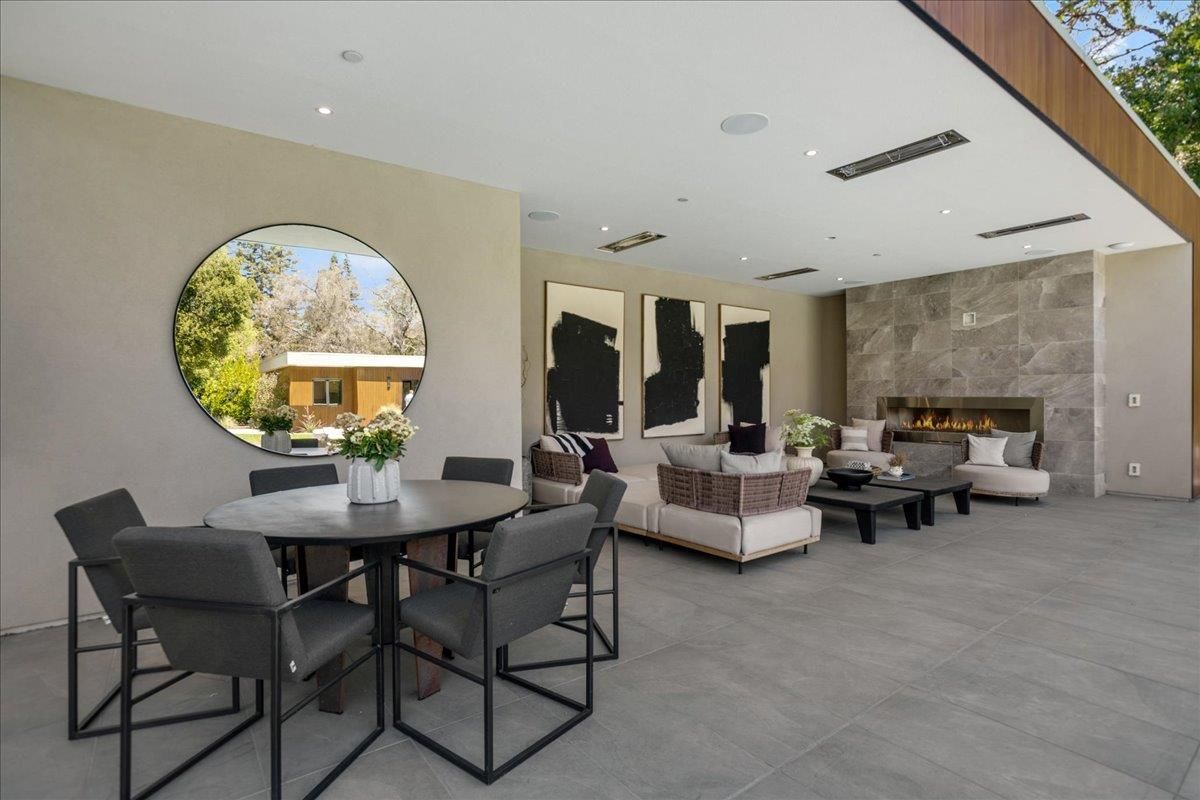 Dining room, Fireplace, Interior, Living room, Recessed Lighting