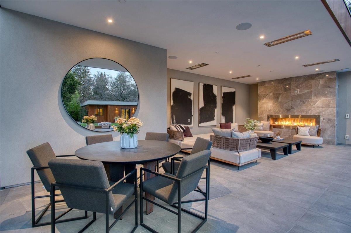 Dining room, Fireplace, Interior, Living room, Recessed Lighting