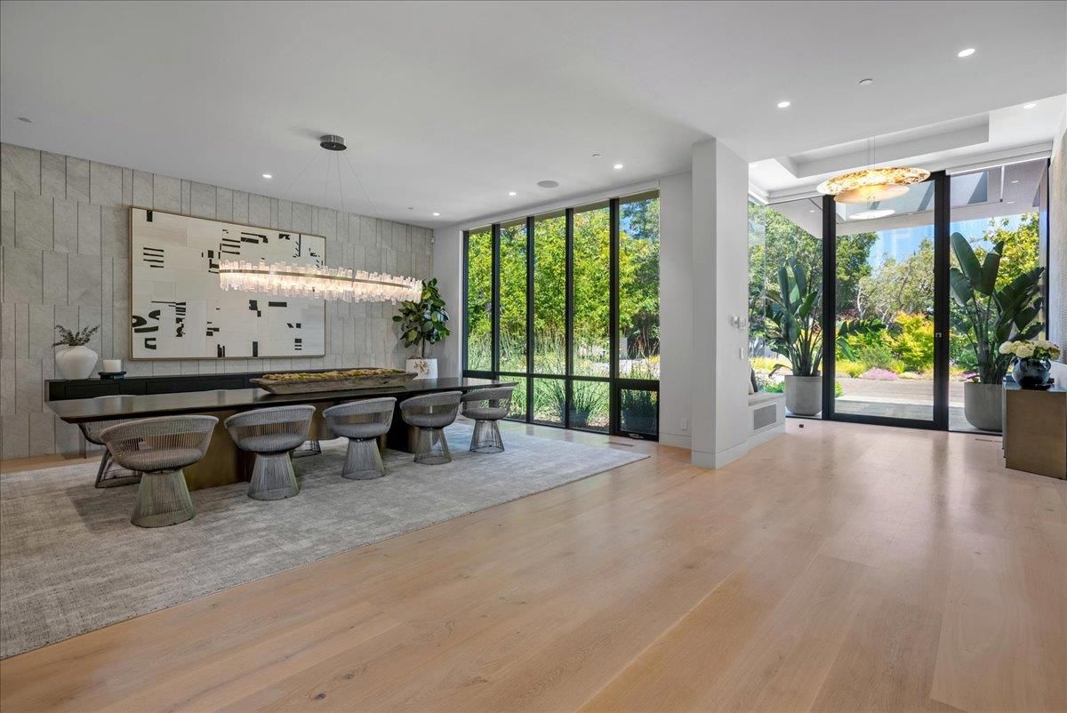 Dining room, Interior, Pendant Lights, Recessed Lighting, Wood Texture Flooring