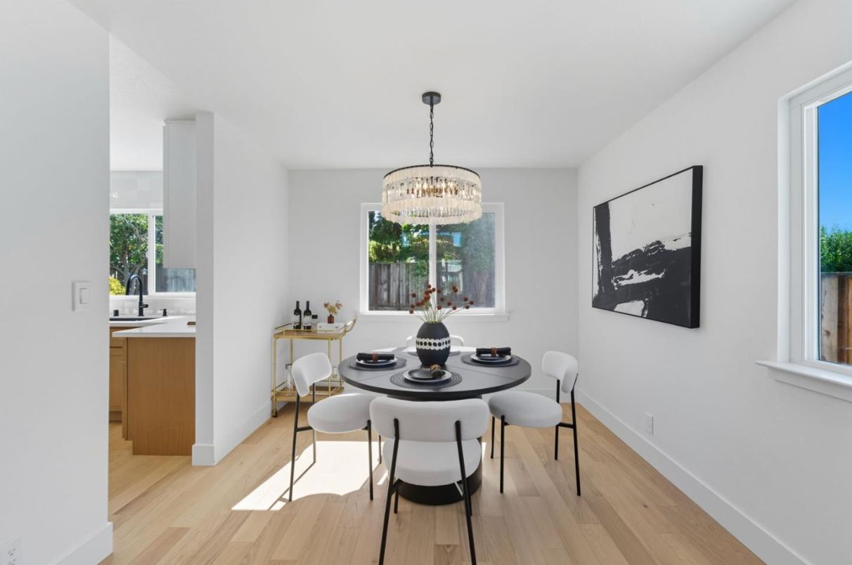 Chandelier, Dining room, Interior, Wood Texture Flooring
