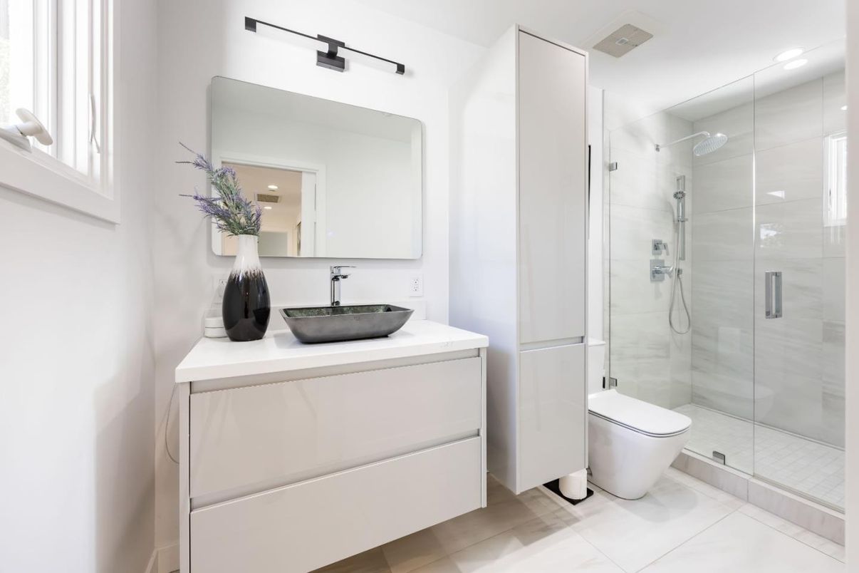 Bathroom, Glass Shower, Interior, Recessed Lighting
